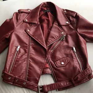 Zara Burgundy Moto Leather Jacket